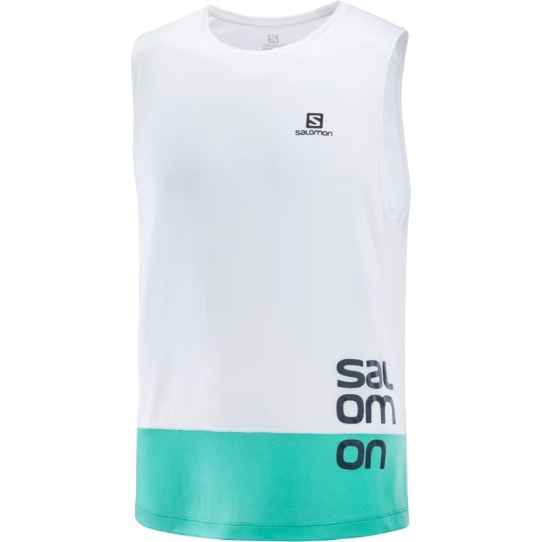 Salomon Cross Run Graphic Men's Tanks White / Turquoise | CA 39H45
